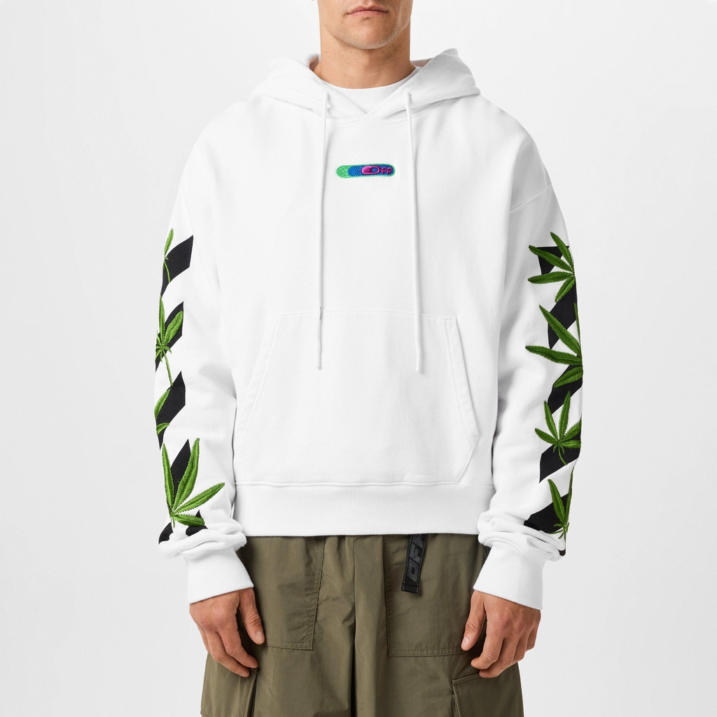 Off White Weed Arrows Over Hoodie - White/Green